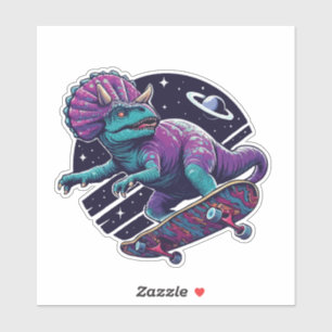 Skateboarding Space Dinosaurier Aufkleber