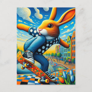 Skateboarding Surreal Adable Rabbit Postkarte