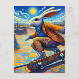 Skateboarding Surreal Colorful and Fun Rabbit Postkarte
