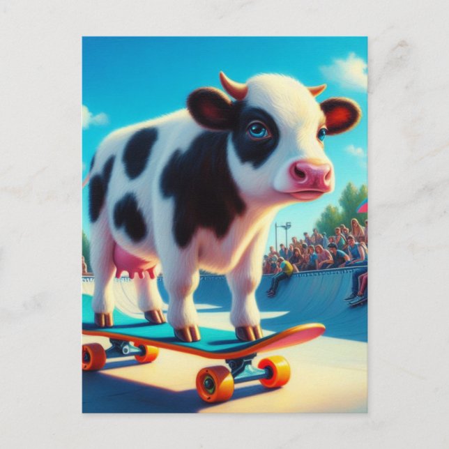 Skateboarding Surreal Dairy Cow Postkarte (Vorderseite)