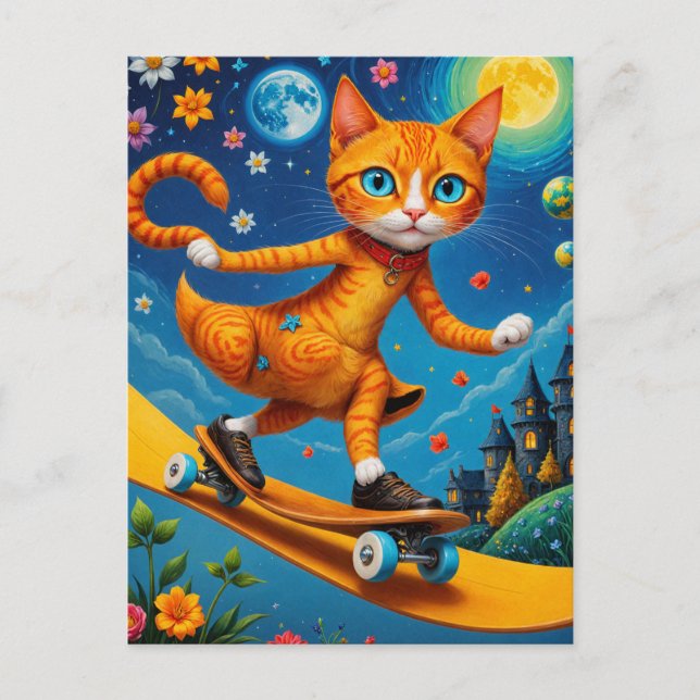 Skateboarding Surreal Ginger Chat Postkarte (Vorderseite)