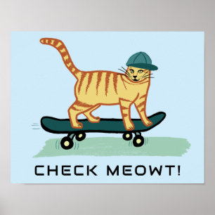 Skateboarding Tabby Cat Niedlich CUSTOM TEXT Kinde Poster