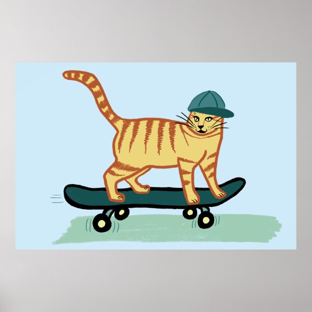 Skateboarding Tabby Cat Poster (Vorne)