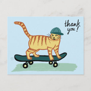 Skateboarding Tabby Katze DANKE Postkarte