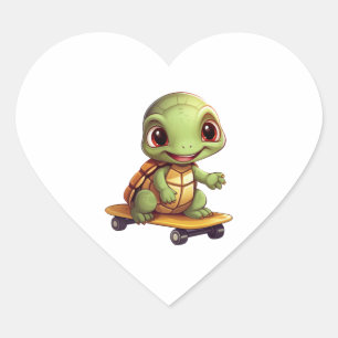 Skateboarding Turtle, Athletic Animal Design Herz-Aufkleber
