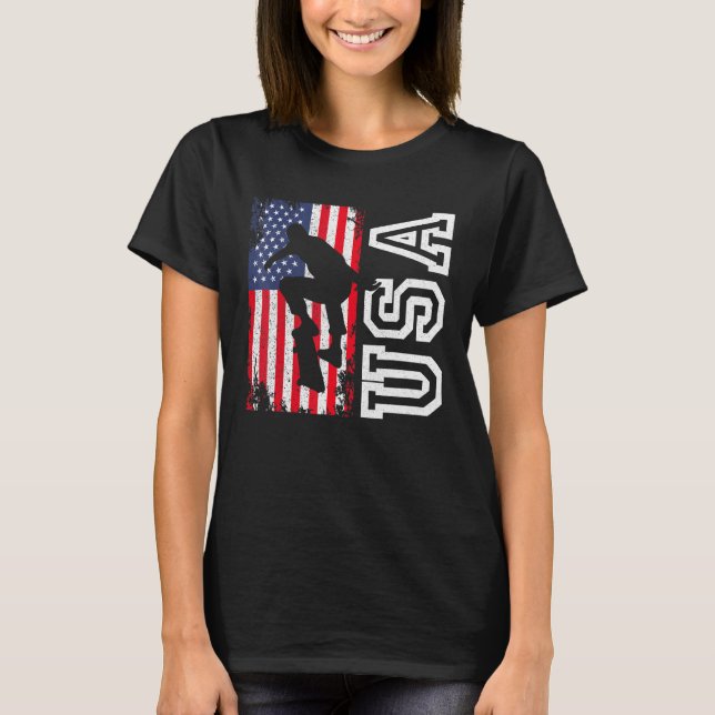 Skateboarding Usa Flag 4. Juli Patriotic Ameri T-Shirt (Vorderseite)