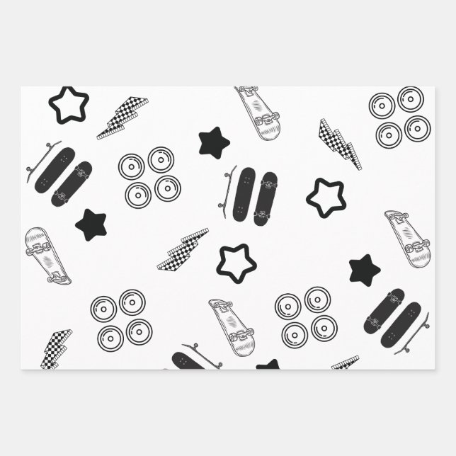 Skateboarding Wrapping Paper Flat Sheet Set 3 Geschenkpapier Set (Vorderseite)