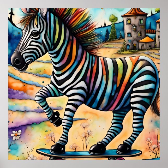 Skateboarding Zebra Poster (Vorne)
