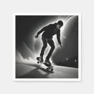 Skateboardjunge mit Blitzlicht Serviette