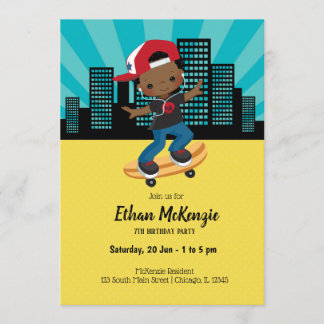 Skateboardjunge - Wählen Sie Ihre Hintergrundfarbe Einladung