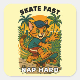 Skateboardkatze Quadratischer Aufkleber
