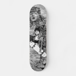 Skateboards Frau mit Tätowierstil auf Holz