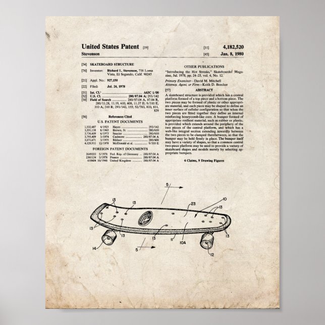 Skateboardstruktur-Patent - Altes Aussehen Poster (Vorne)