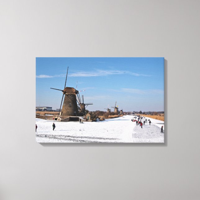 Skaten an den Windmühlen im Winter Leinwanddruck (Vorderseite)