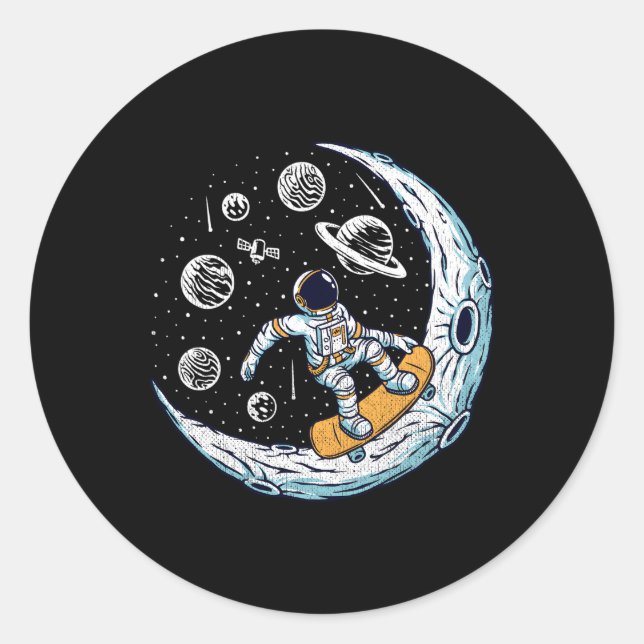 Skaten Astronaut Moon Skater Skateboard Runder Aufkleber (Vorderseite)