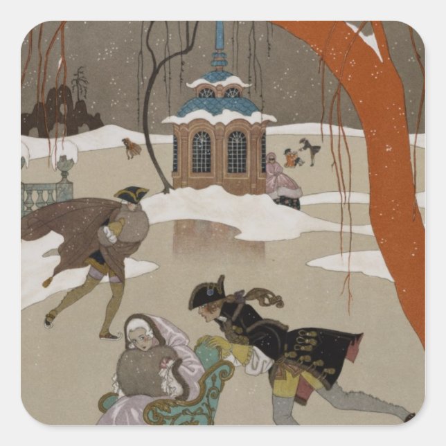 Skaten auf dem Frostsee Quadratischer Aufkleber (Vorderseite)