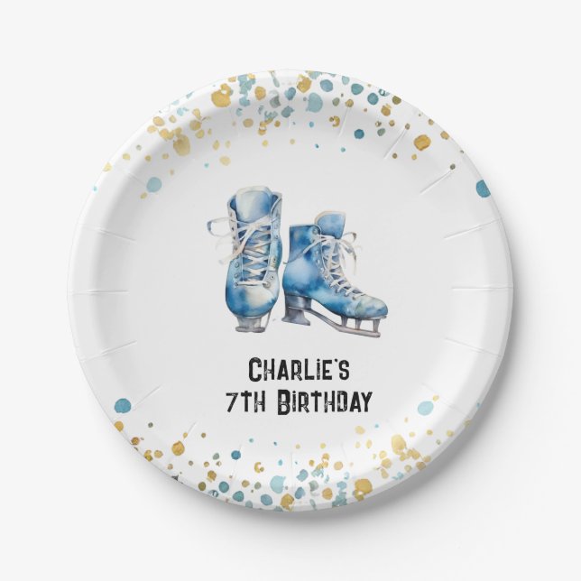 Skaten Birthday Plate, Ice-Skaten-Party Pappteller (Vorderseite)