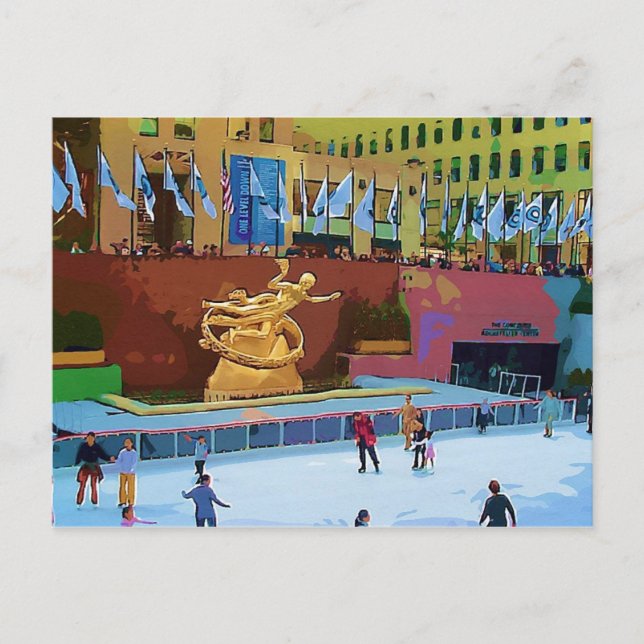 Skaten-Eisbahn, Rockefeller-Mitte, New York City Postkarte (Vorderseite)