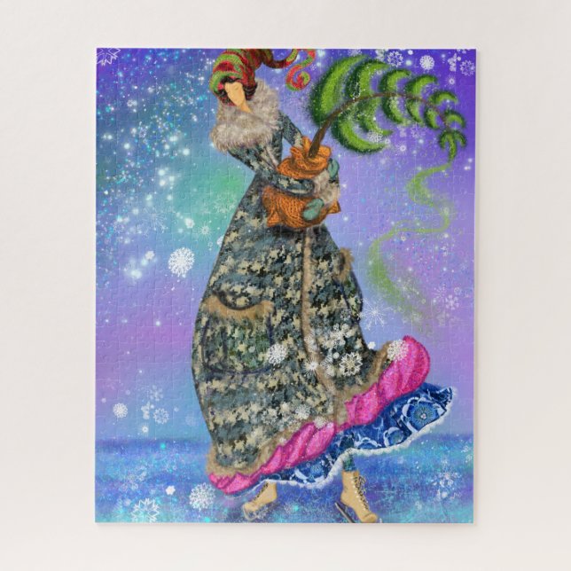 Skaten Girl mit Weihnachtsbaum Wintermärchen (Vertikal)