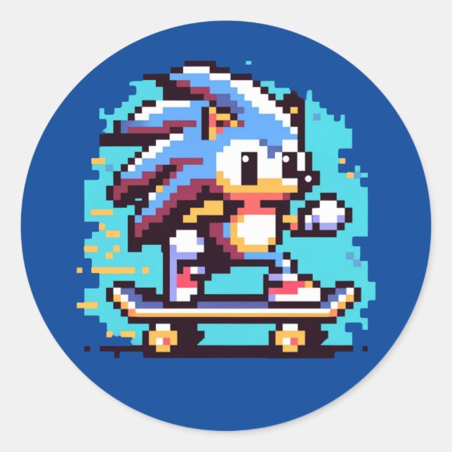 Skaten-Igel: 8-Bit Pixel-Abenteuer Pixel-Art Runder Aufkleber (Vorderseite)
