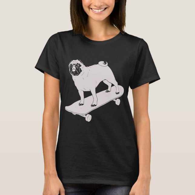 Skaten Mops T-Shirt (Vorderseite)