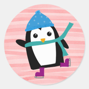Skaten Penguin Round Stickers