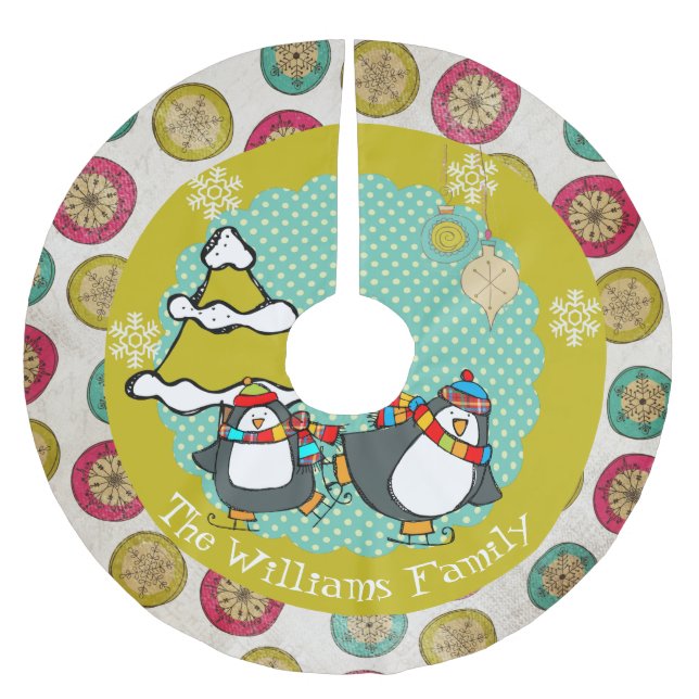 Skaten-Pinguine und Weihnachtsbaumrock 5 Polyester Weihnachtsbaumdecke (Vorderseite)