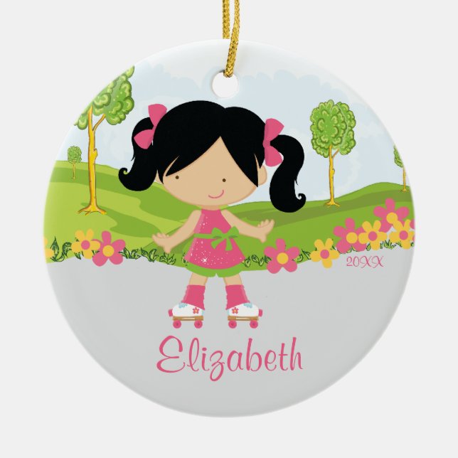 Skaten-Rollen-Skater-Mädchen-Weihnachtsverzierung Keramik Ornament (Vorne)