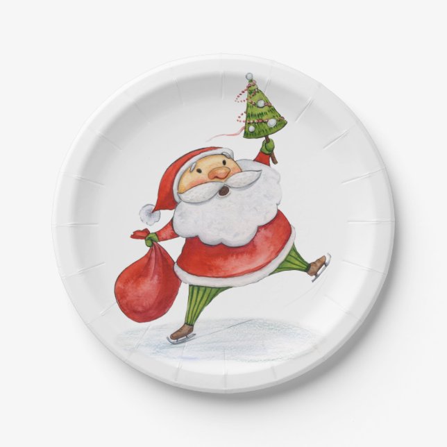 Skaten Santa Niedliche Weihnachtsfarbe Pappteller (Vorderseite)