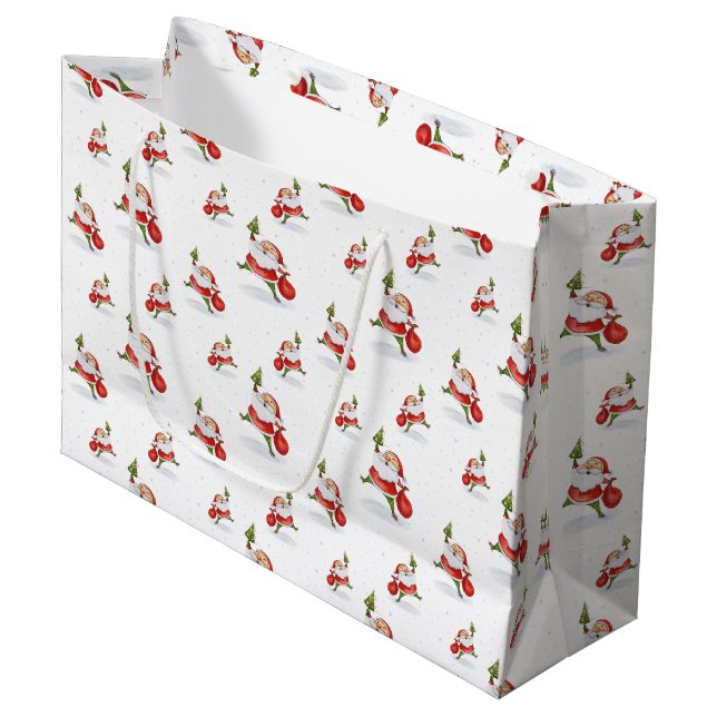 Skaten Santa Niedliche Weihnachtswasserfarbe Muste Große Geschenktüte (Vorderseite Schrägansicht)