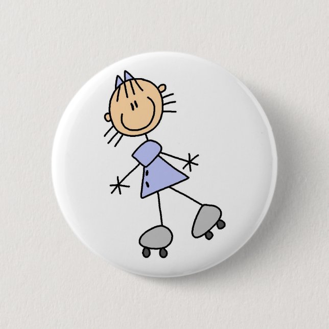 Skaten-Strichfigur-Mädchen-Knopf Button (Vorderseite)