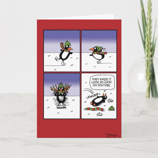 Skatenpenguin-Weihnachtslustige Karte (Vorderseite)