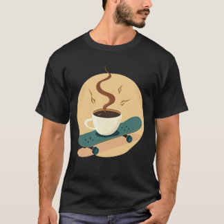Skater Brew | Radikale Kaffeetasse auf Skateboard T-Shirt
