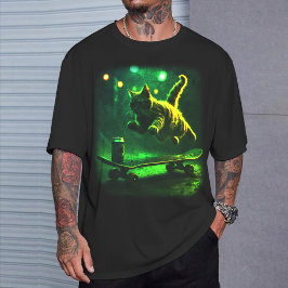 Skater Cat Retro Graphic T-Shirt Funny Skateboard