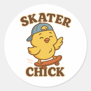 Skater Chick - Niedlich Street Style T-Shirt Runder Aufkleber