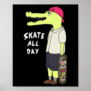 Skater, die Spaß beim Skateboardfahren mit Alligat Poster
