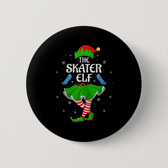 Skater Elf Christmas Family Girls Women Elf Squad  Button (Vorderseite)