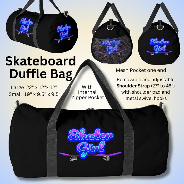 Skater Girl Blue Mauve Graffiti Skateboard Duffle Bag (Von Creator hochgeladen)