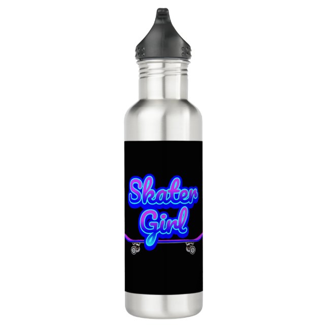 Skater Girl Blue Mauve Graffiti Skateboard Edelstahlflasche (Rechts)