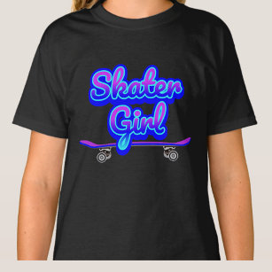 Skater Girl Blue Mauve Graffiti Skateboard T- T-Shirt