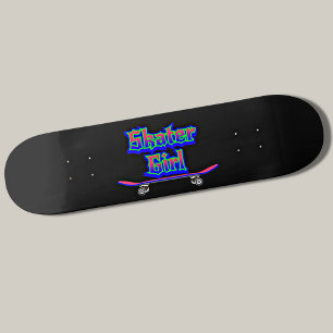Skater Girl Blue Pink Graffiti Glow Skateboard    