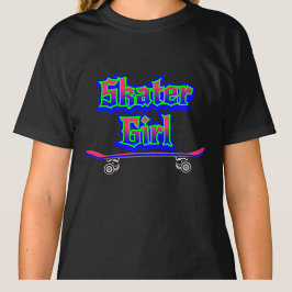 Skater Girl Blue Pink Graffiti Glow Skateboard     T-Shirt