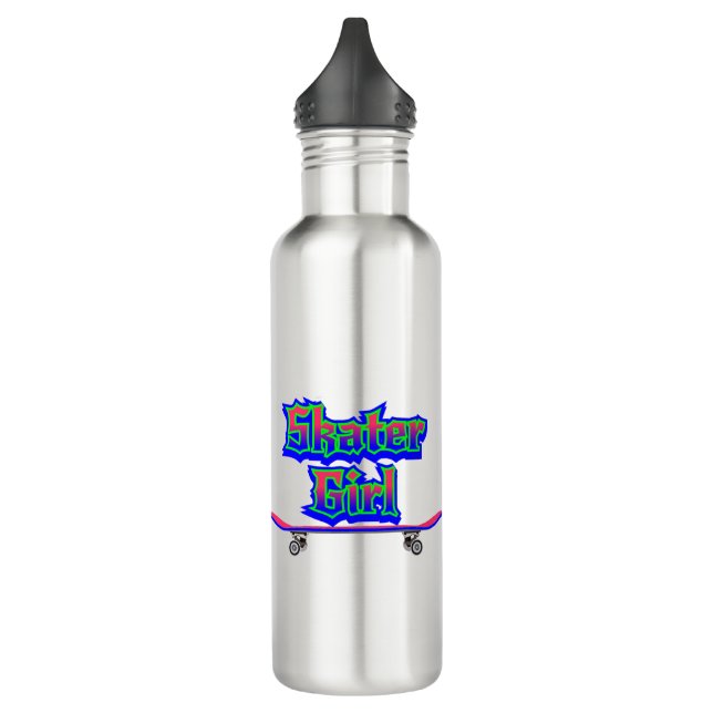 Skater Girl Blue Pink Graffiti Skateboard Edelstahlflasche (Links)