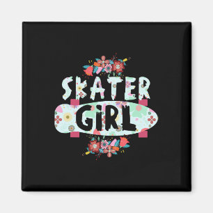 Skater Girl Florales Skateboard für Skater Mädchen Magnet