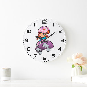 Skater Girl Fun Pink Helm Skateboard Große Wanduhr