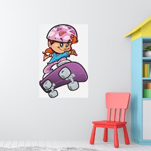 Skater Girl Fun Pink Helm Skateboard Poster
