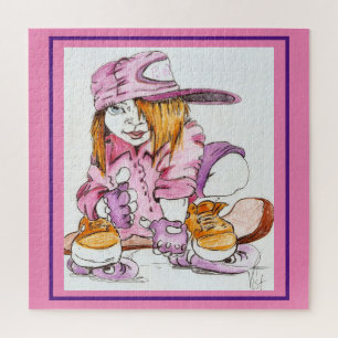 SKATER GIRL IN PINK auf der SKATEBOARD auf