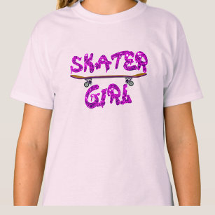 Skater Girl Lila Pink Skateboard T-Shirt