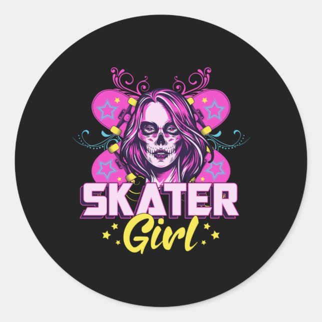 Skater Girl Sk8 Skateboard Girls Skaten Gift Idee Runder Aufkleber (Vorderseite)