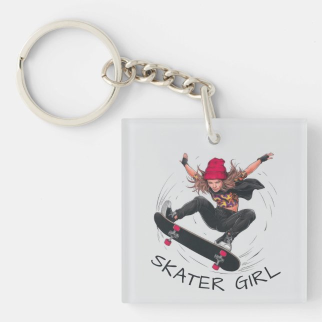 Skater Girl Skateboarding Schlüsselanhänger (Vorderseite)